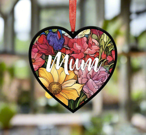 Mum Stained Glass Effect Heart Suncatcher